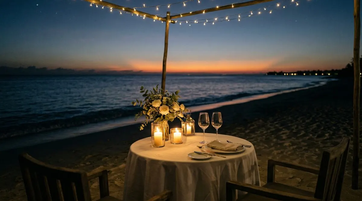 Candlelit dinner atmosphere at Crystal Bay