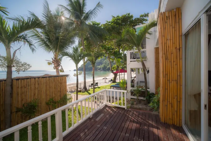 Private deck looking along the resort beachfront to Silver Beach